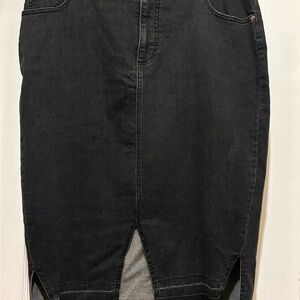 Peace Love World Black Denim Skirt with Red Stitching
